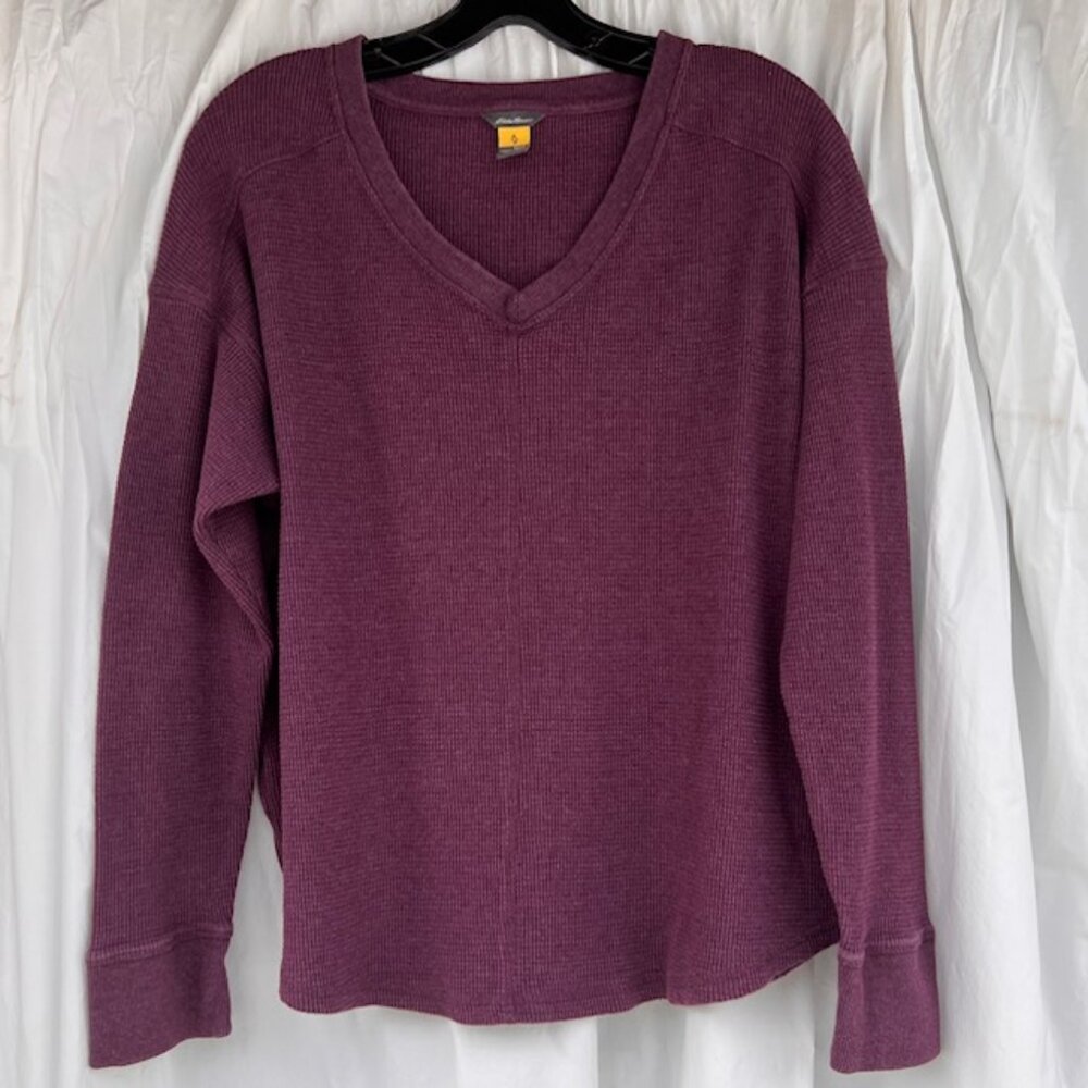 Eddie Bauer Waffle Knit Long Sleeves V-Neck Heather Wine Plus Size Tall 2XL